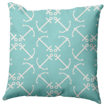 26" x 26" Anchors Up Decorative Indoor Pillow, Wave Top Blue