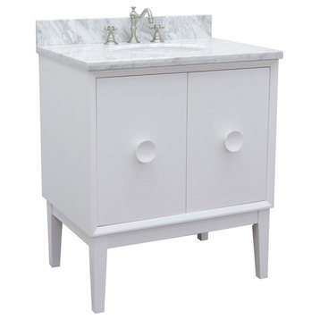31" Single Vanity, White Finish With White Carrara Top And Oval Sink