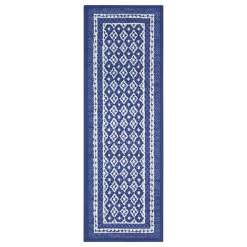 Nourison Whimsicle 24x96" Runner Fabric Geometric Area Rug in Ivory/Navy