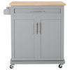 Negley Contemporary Kitchen Cart with Wheels, Grey + Natural