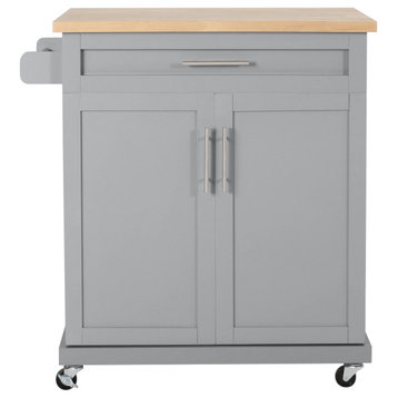 Negley Contemporary Kitchen Cart with Wheels, Grey + Natural