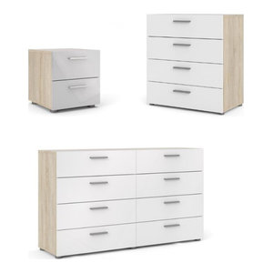 4pc Set With 2 Nightstands 1 Double Dresser And 1 Chest In Oak And White Gloss Dressers By Homesquare