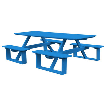 Poly Lumber Rectangle Walk-in Table, Blue, With Umbrella Hole