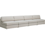 Meridian Furniture - Beckham Linen Textured Fabric Upholstered 4-Piece Modular Sofa, Beige - Liven up your living space with this Beckham beige durable linen polyester fabric sofa. Its beige color complements any contemporary home decor, while its durable linen and polyester fabric upholstery provides you with a soft and comfortable place to sit. This sofa is modular, so you can create infinite configurations, which are easily attached using the attachment latch underneath. Its linen, wood, and foam construction guarantees stability for years to come.
