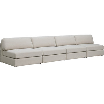 Beckham Linen Textured Fabric Upholstered 4-Piece Modular Sofa, Beige