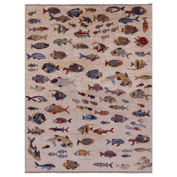 Gabbeh Fish Design Hand Knotted Wool Rug 4' 11" X 6' 5" - Q20414