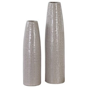 Bowery Hill Modern 2 Piece Vase Set in Textured Taupe and Brown