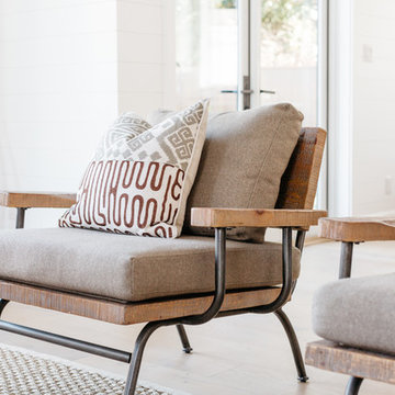 Campaign-Style Linen and Metal Industrial Farmhouse Chairs
