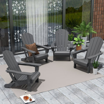 WestinTrends 4PC Outdoor Patio Folding Adirondack Chair Set, Fire Pit Chairs, Gray