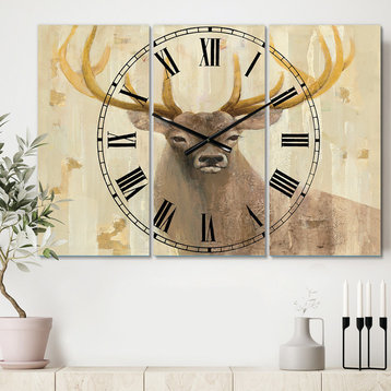 Goldern Deer Iii Farmhouse 3 Panels Metal Clock