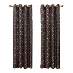 Royal Tradition - Laguna 100% Polyester Jacquard Grommet Curtains, Set of 2, Chocolate, 104"x84" - Curtains