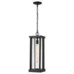 Z-Lite - Z-Lite 586CHB-BK Glenwood 1 Light Outdoor Chain Mount Ceiling Fixture in Black - With a modern flair, this outdoor ceiling fixture from the Glenwood collection features a dark black finished frame hung by a drop mount chain. Perfectly suited for a more contemporary style home, this outdoor lighting fixture works nicely hung inside a covered portico or porch entryway. With a tube-like, clear glass cylinder sheathing the bulb and braced between a sleek aluminum lantern, this chain mount ceiling fixture adds a striking, yet humble look to greet you as you enter a space.