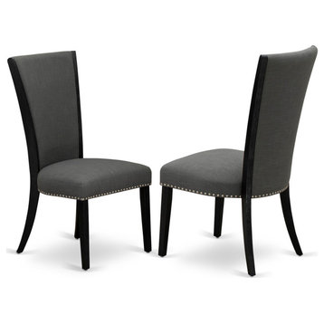 Set Of 2, Dining Room Chairs, Black Wooden Structure, Dark Gotham Grey Seat