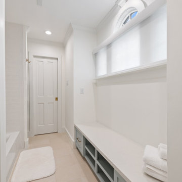 Custom Bathroom Storage Bench with Clerestory Windows | Houston