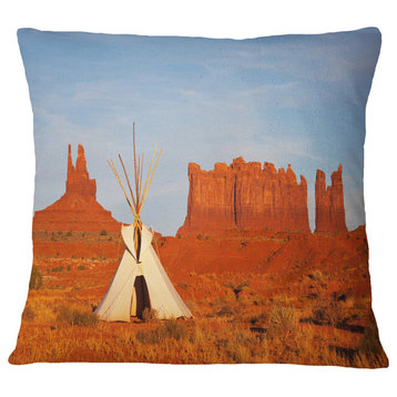 Tent in Monument Valley Landscape Printed Throw Pillow, 16"x16"