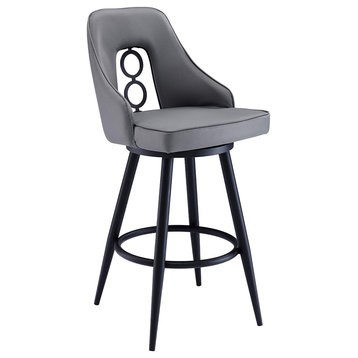 Armless Counter Stool, Faux Leather Seat With Unique Accented Open Back, Counter