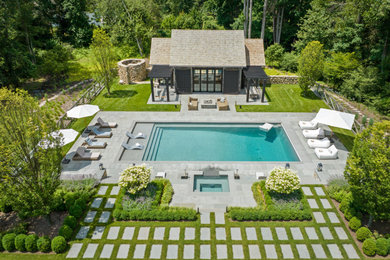 Inspiration for a french country pool remodel in New York