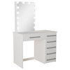Modern Vanity Table, Lighted Mirror & 6 Drawers With Bar Pulls, White, Usb