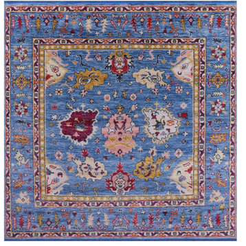 9' Square Handmade Turkish Oushak Wool Rug - Q13318