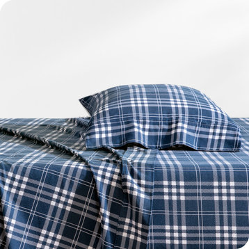 Bare Home Cotton Flannel Sheet Set, Stirling Plaid - Blue/White, Twin Xl