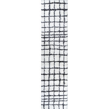 Arenal Geometric Grid Shag, White/Black, 2x8