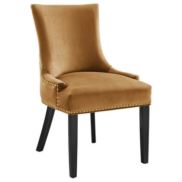 Set of 2 Dining Chair, Elegant Design With Velvet Seat & Nailhead Trim, Cognac