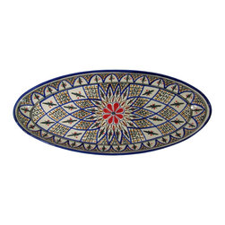 Le Souk Ceramique - Extra Large Stoneware Oval Platter Tabarka Design - Serving Dishes And Platters