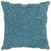 Blue Floral Patterned Heavy Textural Throw Pillow