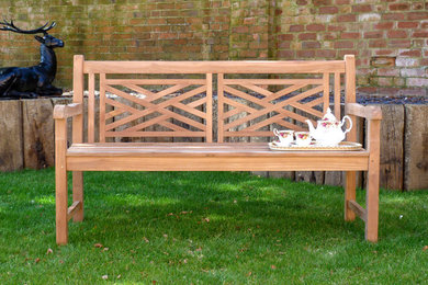 Oxford Cross Weave Back Teak Garden Bench 150cm