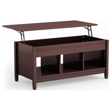 Modern Coffee Table, Wooden Legs & Lift Up Top With Open Compartments, Espresso