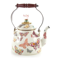 Butterfly Garden 2 Quart Tea Kettle - White | MacKenzie-Childs - Serving Utensils