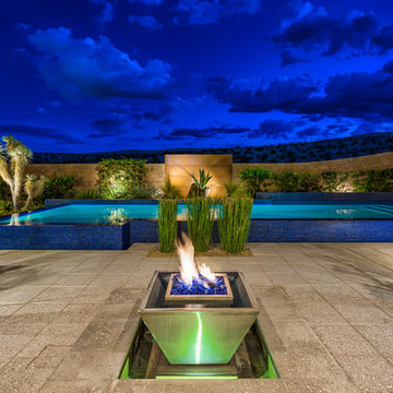 Raised Rim Flow Pool with Custom Fire/Water Feature