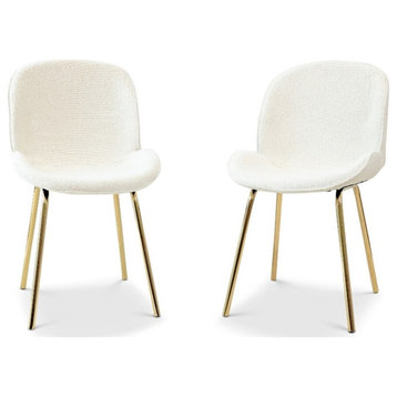 Berwick Modern French Boucle Fabric Dining Chairs in Cream/Gold (Set of 2)