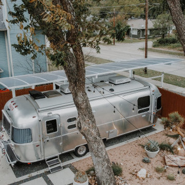 Modern Segmented Concrete Walkway / Driveway / Aluminum Camper Cover