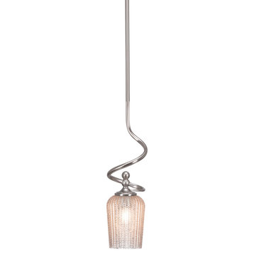 Capri Stem Mini Pendant In Brushed Nickel Finish With 5" Silver Textured Glass