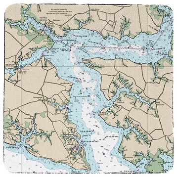 Pungo River, NC Nautical Map Coaster - 3 Sets of 4 (12 Total) Set of 4