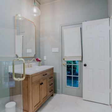 Natural Wood Vanity Bathroom Remodel with Outdoor Access – Argyle, TX
