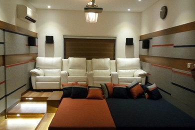 Design ideas for a classic home cinema in Ahmedabad.