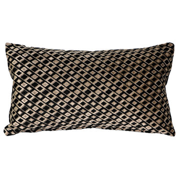 Velvet Geometric Pattern Decorative Throw Pillow, Jager Black Diamond, 12"x20"