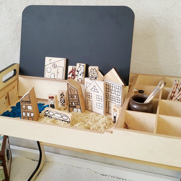Montessori children table/ desk Julle with acrylic & blackboard and sandbox