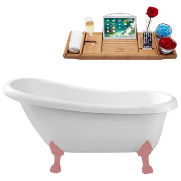 61" Streamline N480PNK-IN-WH Soaking Clawfoot Tub and Tray With Internal Drain