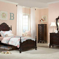 HOMELEGANCE 1386TNC-1 CINDERELLA DARK CHERRY WOOD GIRL TWIN POSTER BED - Kids Beds