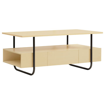 Rivo 33.50" Light Maple Rectangle Coffee Table With Drawer