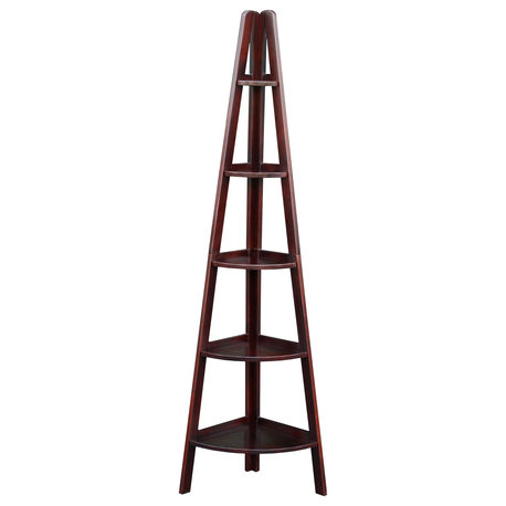 5 Shelf Corner Ladder Bookcase, Espresso