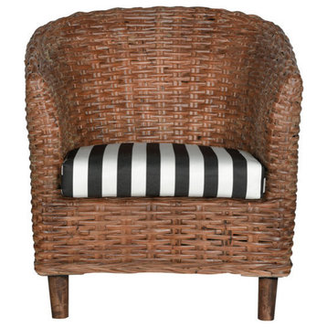 Naomi Rattan Barrel Chair, Brown/Black/White Stripe