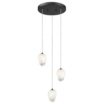 D11.8'' Round Black Frame Chandelier With White Glass Hanging Pendants