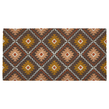 Natural Coir Doormat with Geometric Print, Multicolor
