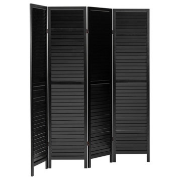 6' Tall Wooden Louvered Room, Black, 4 Panel