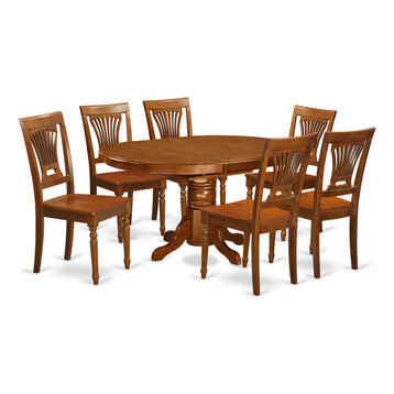 7-Piece Avon Dining Table With Leaf and 6Hard Wood Chairs, Saddle Brown