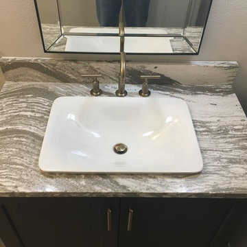 BATHROOM - Gray Limestone Tile - Arabesque Mosaic, 4x12 Herring Bone 8x12 Plank